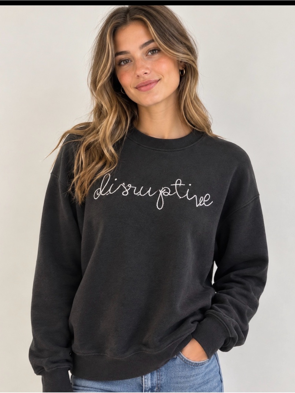 Lingua Franca Disruptive Script Embroidered Black Sweatshirt